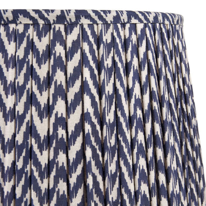 Rustic Neutral Grey & Beige-Washed Greige Stoneware Table Lamp with Vertical Grooved Detailing & 35cm Blue & White Chevron Mushroom Pleated Tapered Cotton Shade – Handcrafted Ceramic Light 56x35x35cm | Click Style