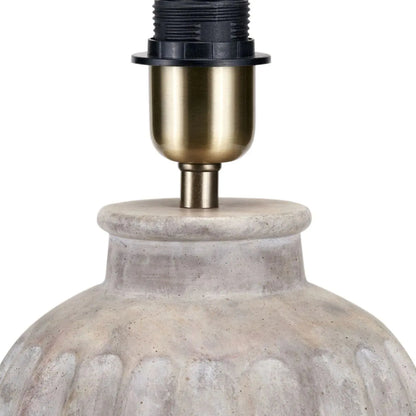 Rustic Neutral Grey & Beige-Washed Greige Stoneware Table Lamp with Vertical Grooved Detailing & 35cm Beige Taupe & White Chevron Mushroom Pleated Tapered Cotton Shade – Handcrafted Ceramic Light 56x35x35cm | Click Style