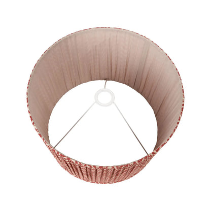 Rustic Neutral Grey & Beige-Washed Greige Stoneware Table Lamp with Vertical Grooved Detailing & 35cm Red & White Chevron Mushroom Pleated Tapered Cotton Shade – Handcrafted Ceramic Light 56x35x35cm | Click Style