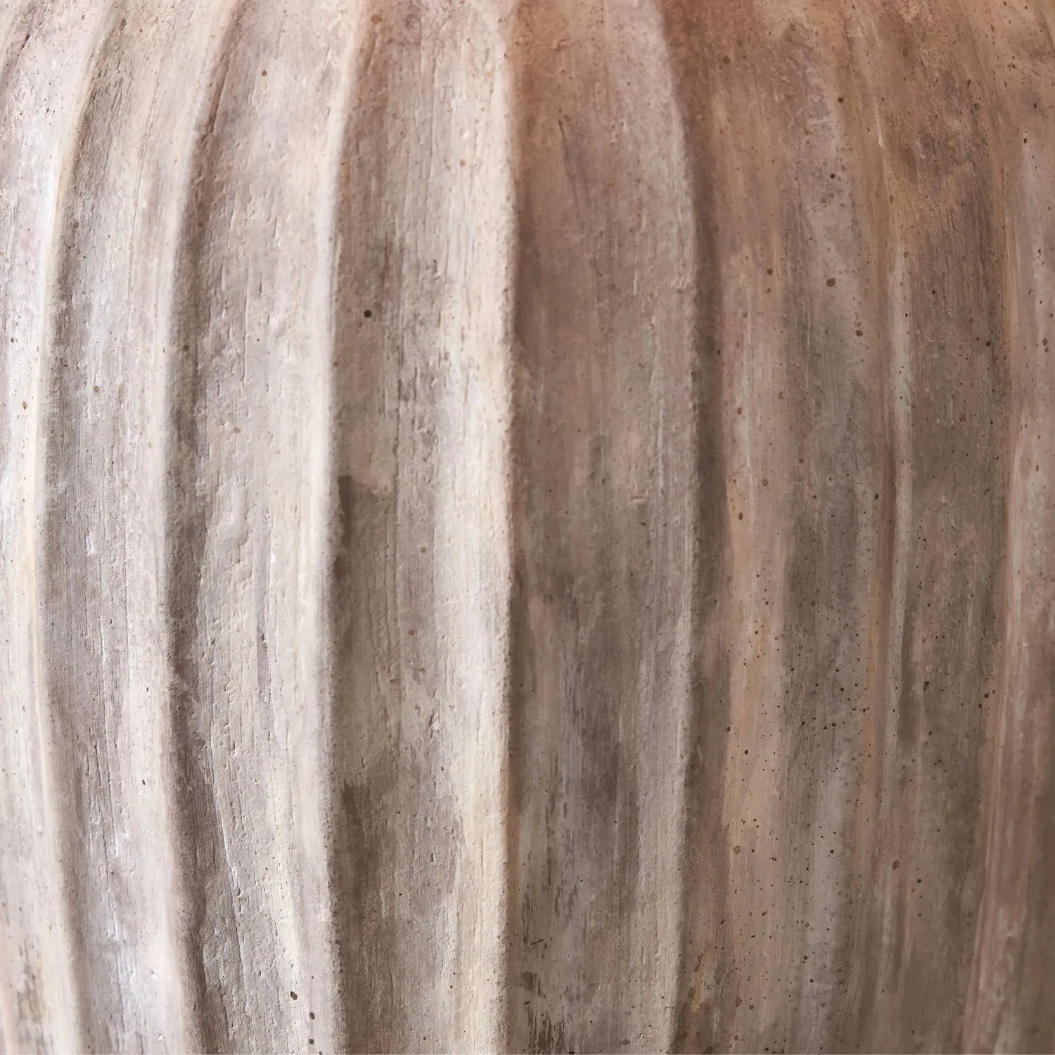 Rustic Neutral Grey & Beige-Washed Greige Stoneware Table Lamp with Vertical Grooved Detailing & 35cm Beige Taupe & White Chevron Mushroom Pleated Tapered Cotton Shade – Handcrafted Ceramic Light 56x35x35cm | Click Style