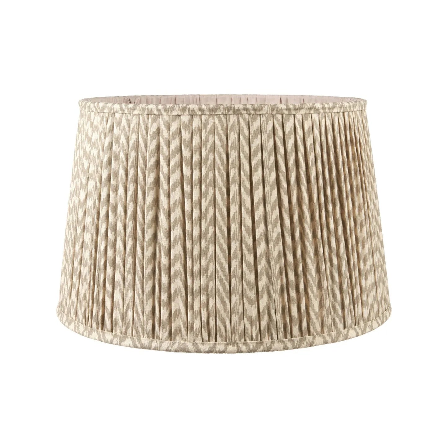 Rustic Neutral Grey & Beige-Washed Greige Stoneware Table Lamp with Vertical Grooved Detailing & 35cm Beige Taupe & White Chevron Mushroom Pleated Tapered Cotton Shade – Handcrafted Ceramic Light 56x35x35cm | Click Style
