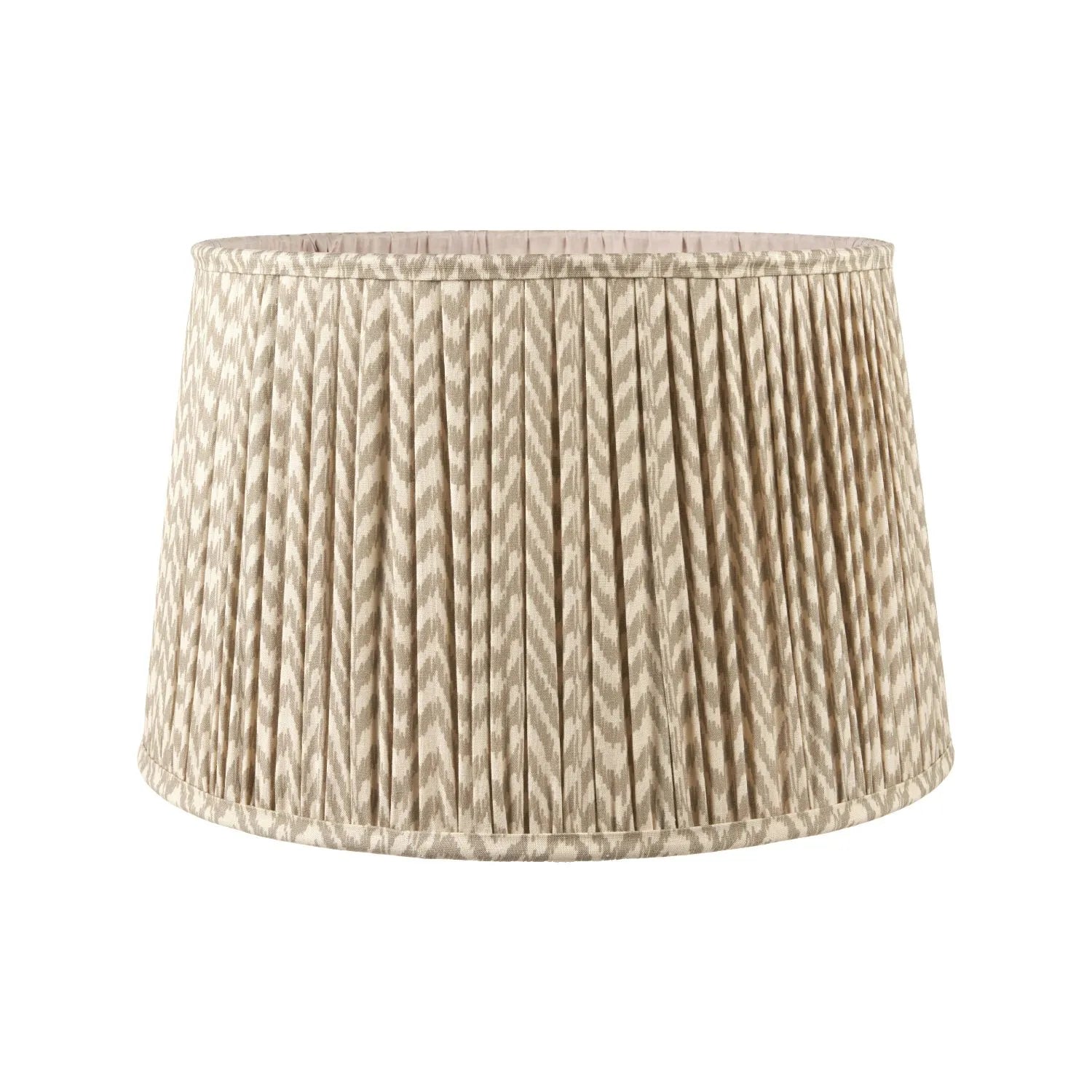 Rustic Neutral Grey & Beige-Washed Greige Stoneware Table Lamp with Vertical Grooved Detailing & 35cm Beige Taupe & White Chevron Mushroom Pleated Tapered Cotton Shade – Handcrafted Ceramic Light 56x35x35cm | Click Style