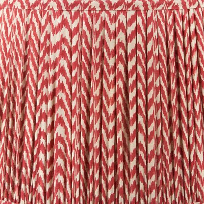 Rustic Neutral Grey & Beige-Washed Greige Stoneware Table Lamp with Vertical Grooved Detailing & 35cm Red & White Chevron Mushroom Pleated Tapered Cotton Shade – Handcrafted Ceramic Light 56x35x35cm | Click Style