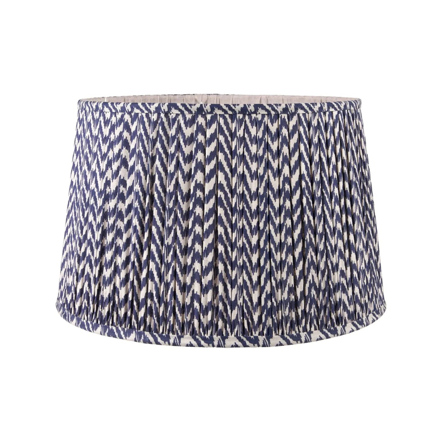 Rustic Neutral Grey & Beige-Washed Greige Stoneware Table Lamp with Vertical Grooved Detailing & 35cm Blue & White Chevron Mushroom Pleated Tapered Cotton Shade – Handcrafted Ceramic Light 56x35x35cm | Click Style