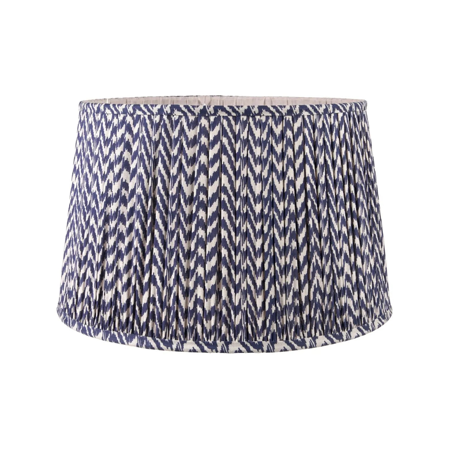 Rustic Neutral Grey & Beige-Washed Greige Stoneware Table Lamp with Vertical Grooved Detailing & 35cm Blue & White Chevron Mushroom Pleated Tapered Cotton Shade – Handcrafted Ceramic Light 56x35x35cm | Click Style