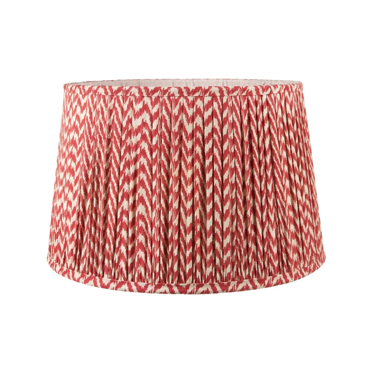 Rustic Neutral Grey & Beige-Washed Greige Stoneware Table Lamp with Vertical Grooved Detailing & 35cm Red & White Chevron Mushroom Pleated Tapered Cotton Shade – Handcrafted Ceramic Light 56x35x35cm | Click Style