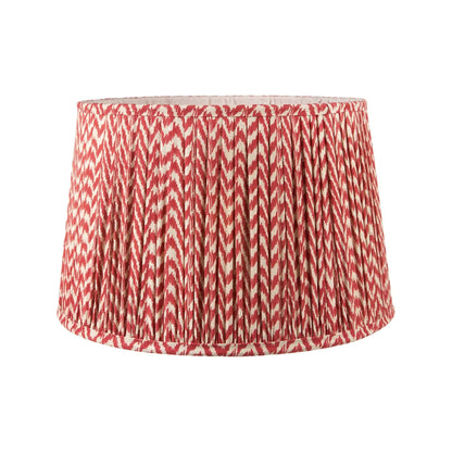 Rustic Neutral Grey & Beige-Washed Greige Stoneware Table Lamp with Vertical Grooved Detailing & 35cm Red & White Chevron Mushroom Pleated Tapered Cotton Shade – Handcrafted Ceramic Light 56x35x35cm | Click Style