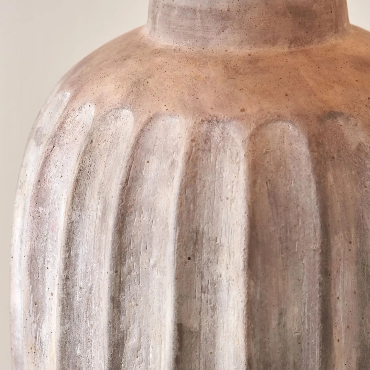 Rustic Neutral Grey and Beige-Washed Greige Stoneware Table Lamp Base with Vertical Grooved Detailing – Handcrafted Ceramic Light Base 39x20x20cm | Click Style