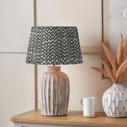 Rustic Neutral Grey and Beige-Washed Greige Stoneware Table Lamp Base with Vertical Grooved Detailing – Handcrafted Ceramic Light Base 39x20x20cm | Click Style