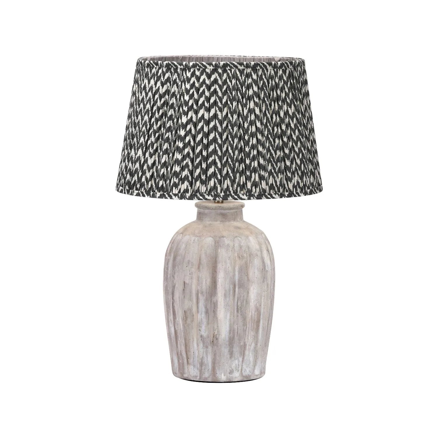 Rustic Neutral Grey and Beige-Washed Greige Stoneware Table Lamp Base with Vertical Grooved Detailing – Handcrafted Ceramic Light Base 39x20x20cm | Click Style