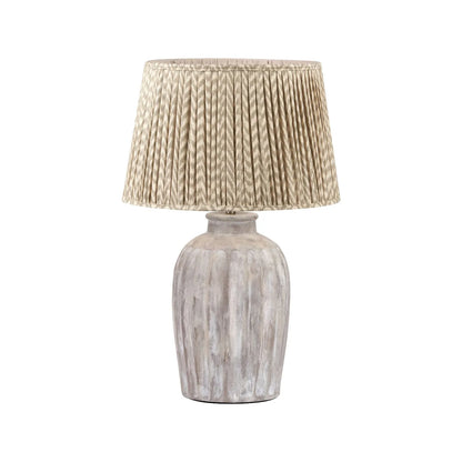 Rustic Neutral Grey and Beige-Washed Greige Stoneware Table Lamp Base with Vertical Grooved Detailing – Handcrafted Ceramic Light Base 39x20x20cm | Click Style