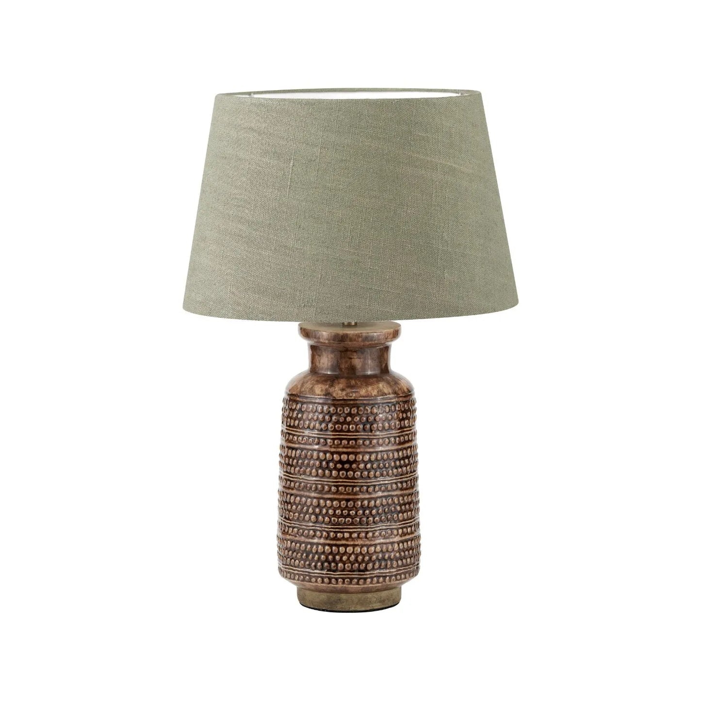 Rustic rich brown glazed artisan ceramic table lamp base with dot design – handmade stoneware tapered cylindrical light base 39x15x15cm | Click Style