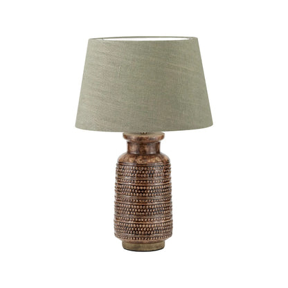 Rustic rich brown glazed artisan ceramic table lamp base with dot design – handmade stoneware tapered cylindrical light base 39x15x15cm | Click Style