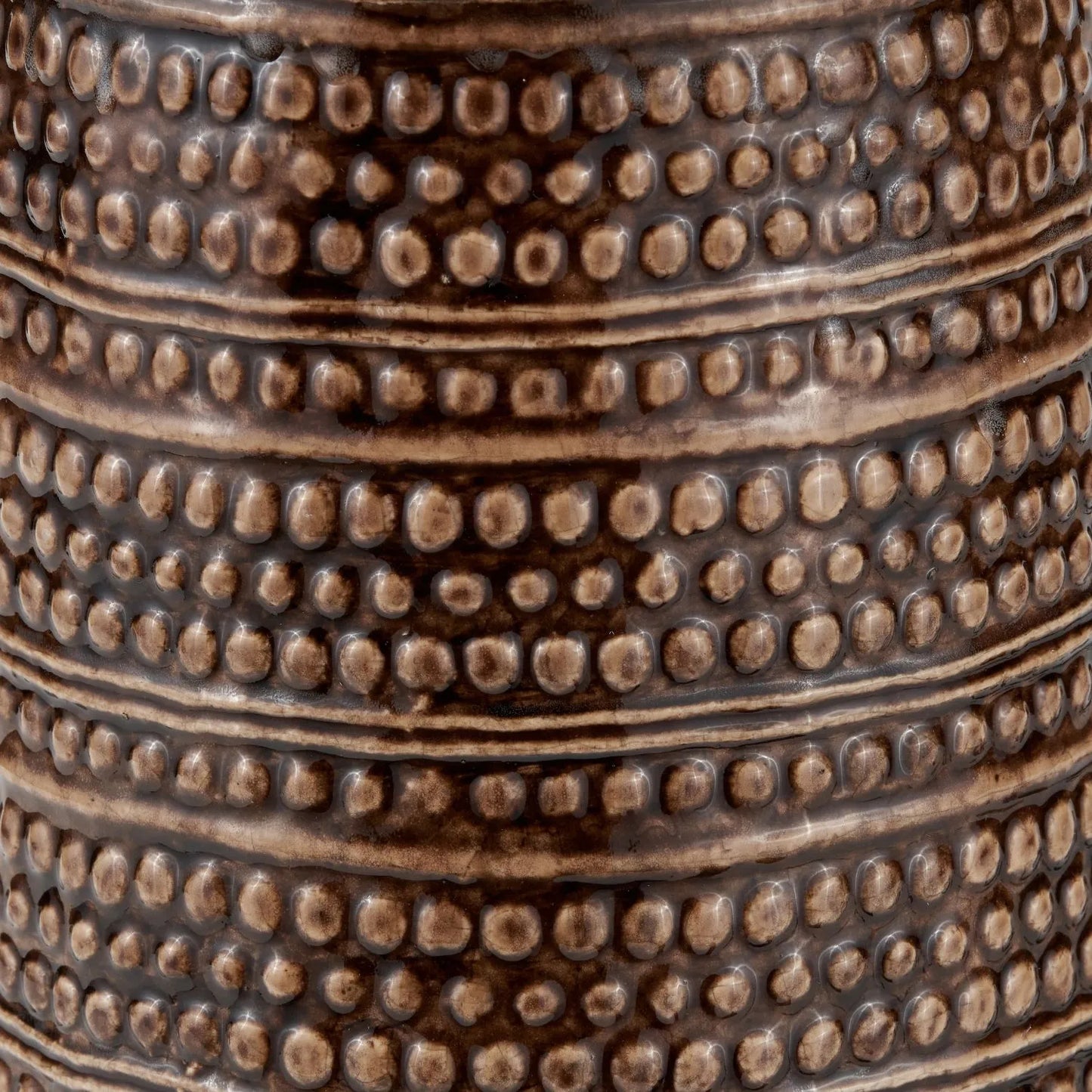 Rustic rich brown glazed artisan ceramic table lamp base with dot design – handmade stoneware tapered cylindrical light base 39x15x15cm | Click Style