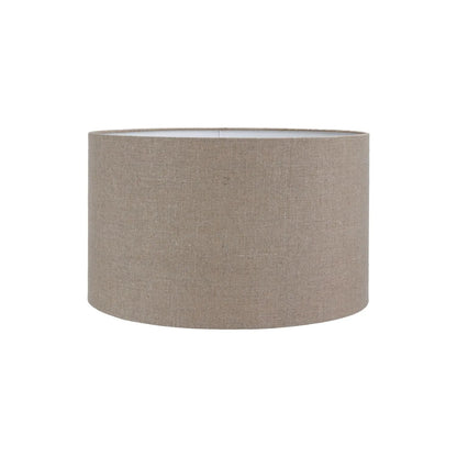 Rustic Rich Brown Glazed Artisan Ceramic Table Lamp with 35cm Natural Linen Drum Shade – Handmade Stoneware Dot Design Tapered Cylindrical Light 58x35x35cm | Click Style