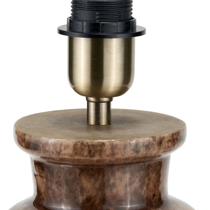 Rustic Rich Brown Glazed Artisan Ceramic Table Lamp with 35cm White Self-Lined Linen Tapered Shade – Handmade Stoneware Dot Design Tapered Cylindrical Light 56x35x35cm | Click Style