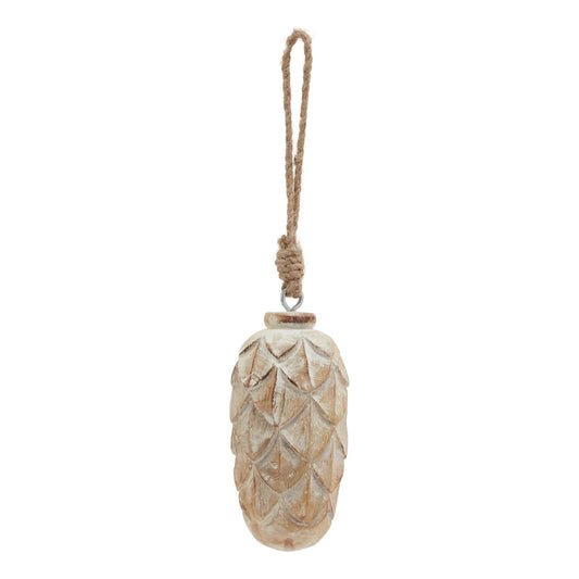 Rustic Wooden Pinecone Ornament with Rope Hanger 13x6cm – Natural Christmas Home Decoration - Click Style