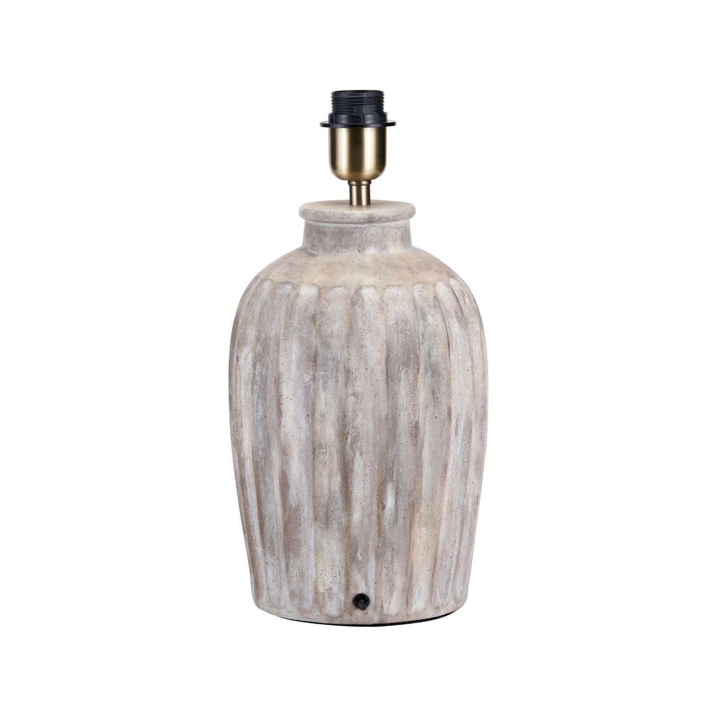 Rustic Neutral Grey & Beige-Washed Greige Stoneware Table Lamp with Vertical Grooved Detailing & 35cm Beige Taupe & White Chevron Mushroom Pleated Tapered Cotton Shade – Handcrafted Ceramic Light 56x35x35cm | Click Style