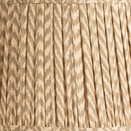 Rustic Neutral Grey & Beige-Washed Greige Stoneware Table Lamp with Vertical Grooved Detailing & 35cm Beige Taupe & White Chevron Mushroom Pleated Tapered Cotton Shade – Handcrafted Ceramic Light 56x35x35cm | Click Style