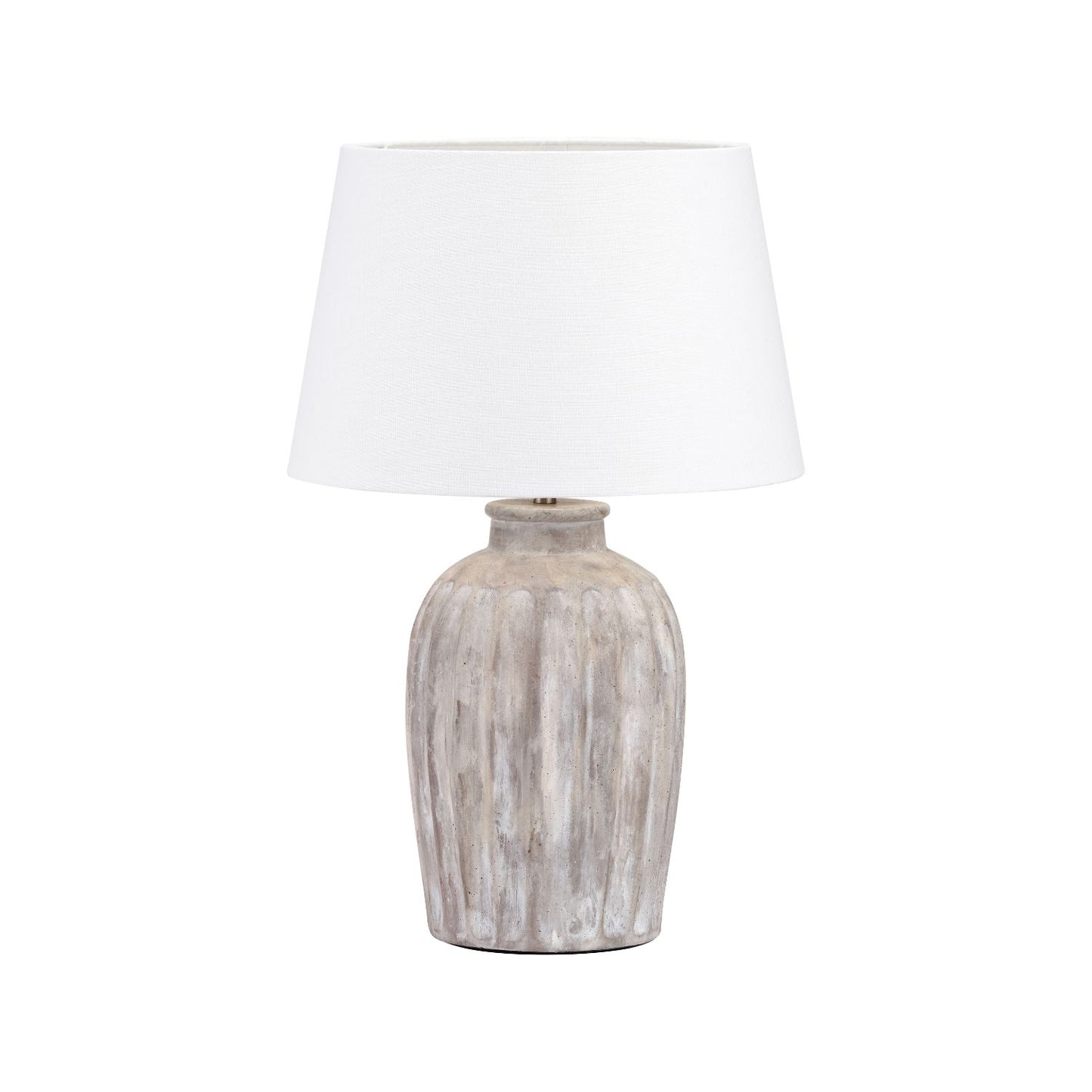 Rustic Neutral Grey and Beige-Washed Greige Stoneware Table Lamp Base with Vertical Grooved Detailing – Handcrafted Ceramic Light Base 39x20x20cm | Click Style