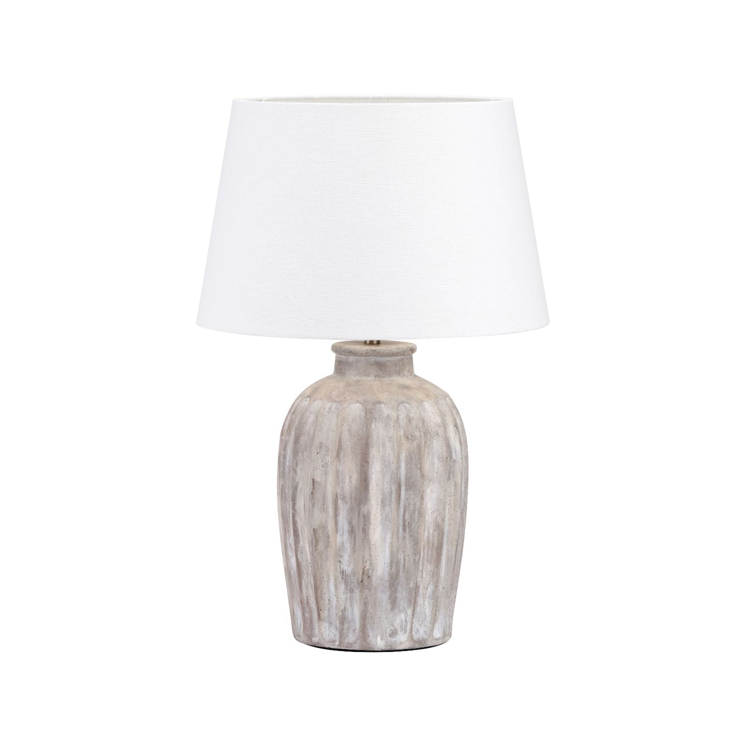 Rustic Neutral Grey and Beige-Washed Greige Stoneware Table Lamp Base with Vertical Grooved Detailing – Handcrafted Ceramic Light Base 39x20x20cm | Click Style