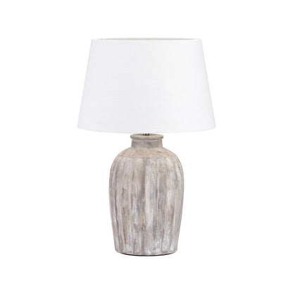 Rustic Neutral Grey and Beige-Washed Greige Stoneware Table Lamp Base with Vertical Grooved Detailing – Handcrafted Ceramic Light Base 39x20x20cm | Click Style