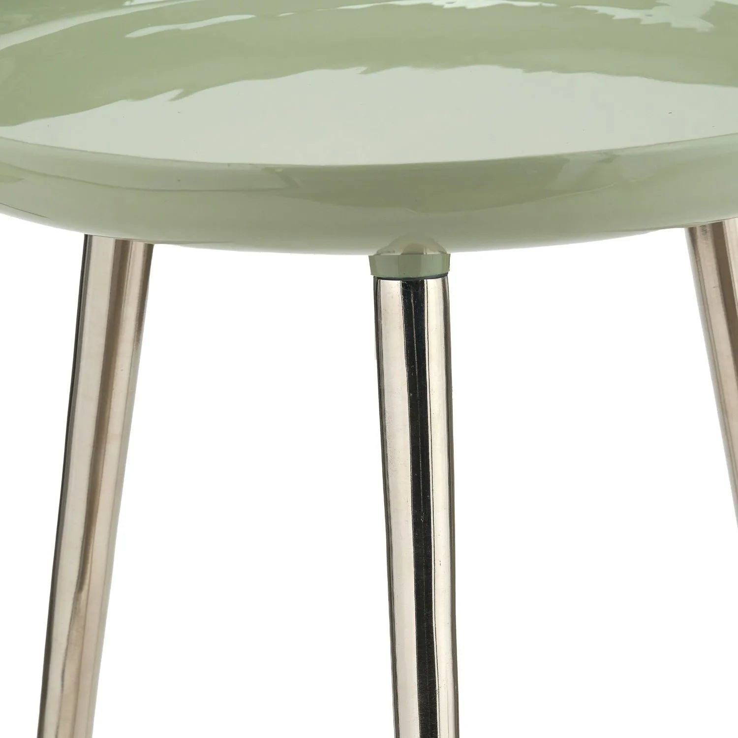 Sage Green Round Tripod Enamel Side Table with Silver Metal Legs – Modern Accent Table 58x44x44cm - Click Style