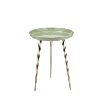 Sage Green Round Tripod Enamel Side Table with Silver Metal Legs – Modern Accent Table 58x44x44cm - Click Style