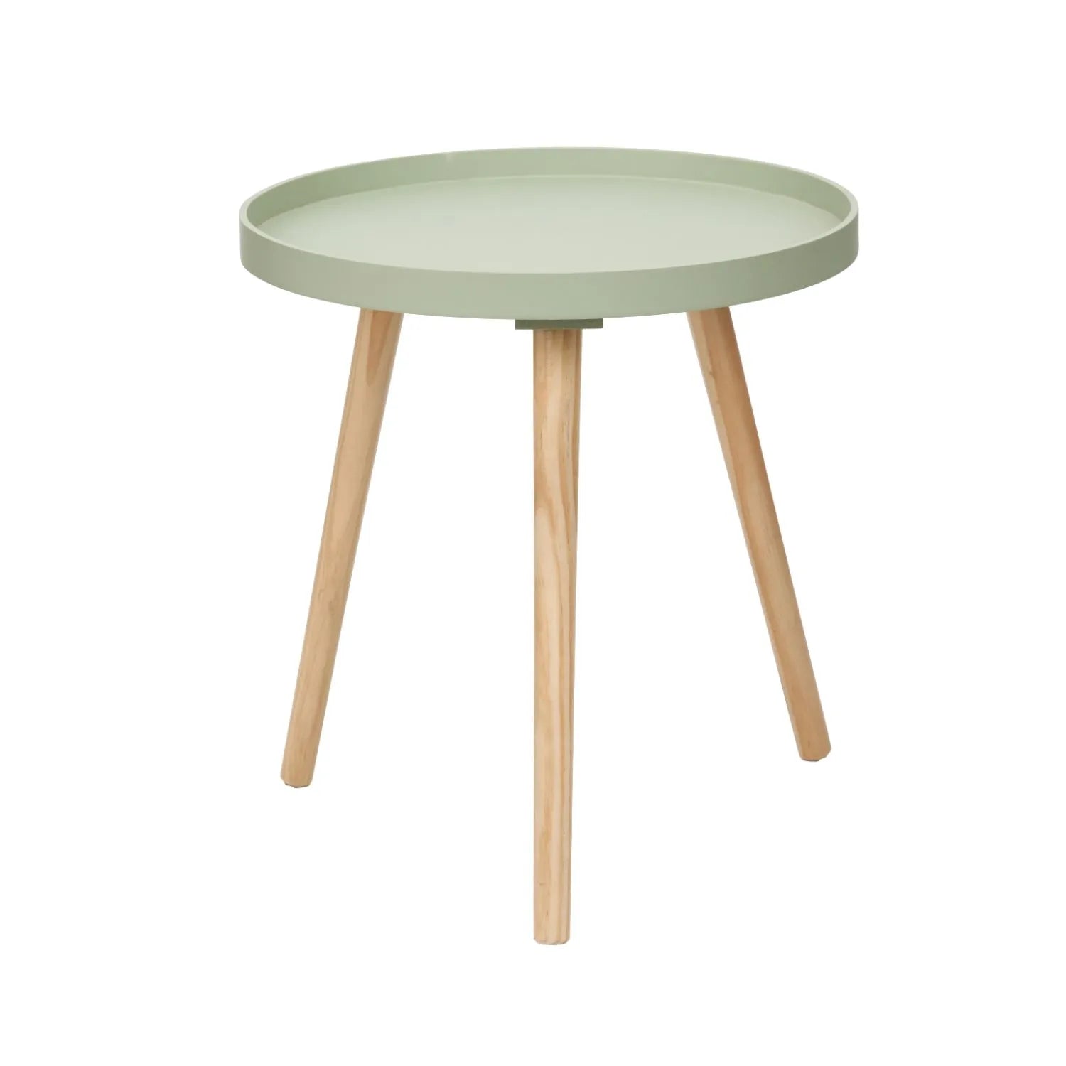 Sage Green Round Tripod Side Table with Pine Wooden Legs – Small Bedside or Coffee Table 43.5x41cm - Click Style