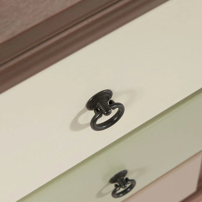 Sage Green & Neutral Pine Wood 12 Drawer Storage Chest – Drawer Fronts & Black Ring Handles Close Up | Click Style