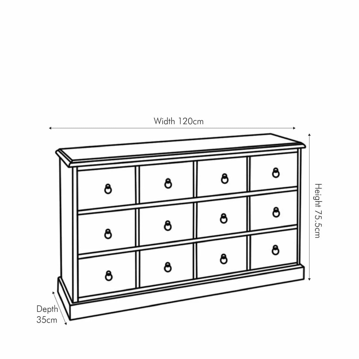 Sage Green & Neutral Pine Wood 12 Drawer Storage Chest – Product Dimensions 75.5x120x35cm | Click Style