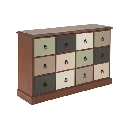 Sage Green & Neutral Pine Wood 12 Drawer Storage Chest with Black Ring Handles – Front & Side View Angled Right | Click Style