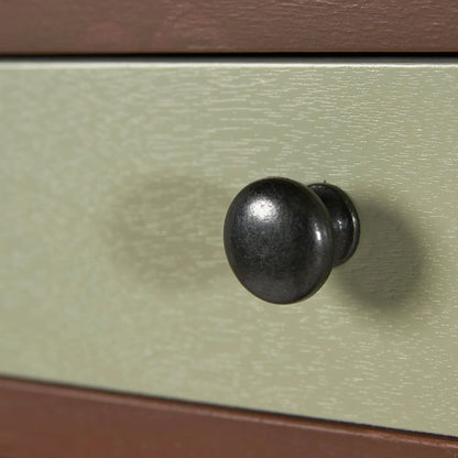 Sage Green & Neutral Pine Wood 13 Drawer Tallboy Chest – Close-Up of Black Knob Handle on Sage Green Drawer | Click Style