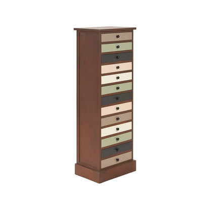 Sage Green & Neutral Pine Wood 13 Drawer Tallboy Chest with Black Knob Handles – Angled Front & Side View | Click Style