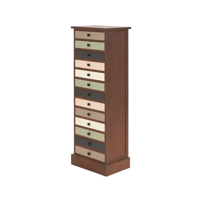 Sage Green & Neutral Pine Wood 13 Drawer Tallboy Chest with Black Knob Handles – Angled Front & Side View Facing Left | Click Style