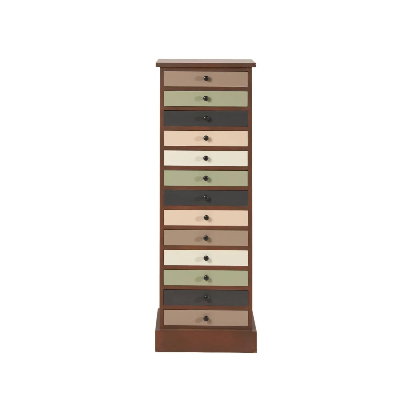 Sage Green & Neutral Pine Wood 13 Drawer Tallboy Chest with Black Knob Handles – Front View | Click Style