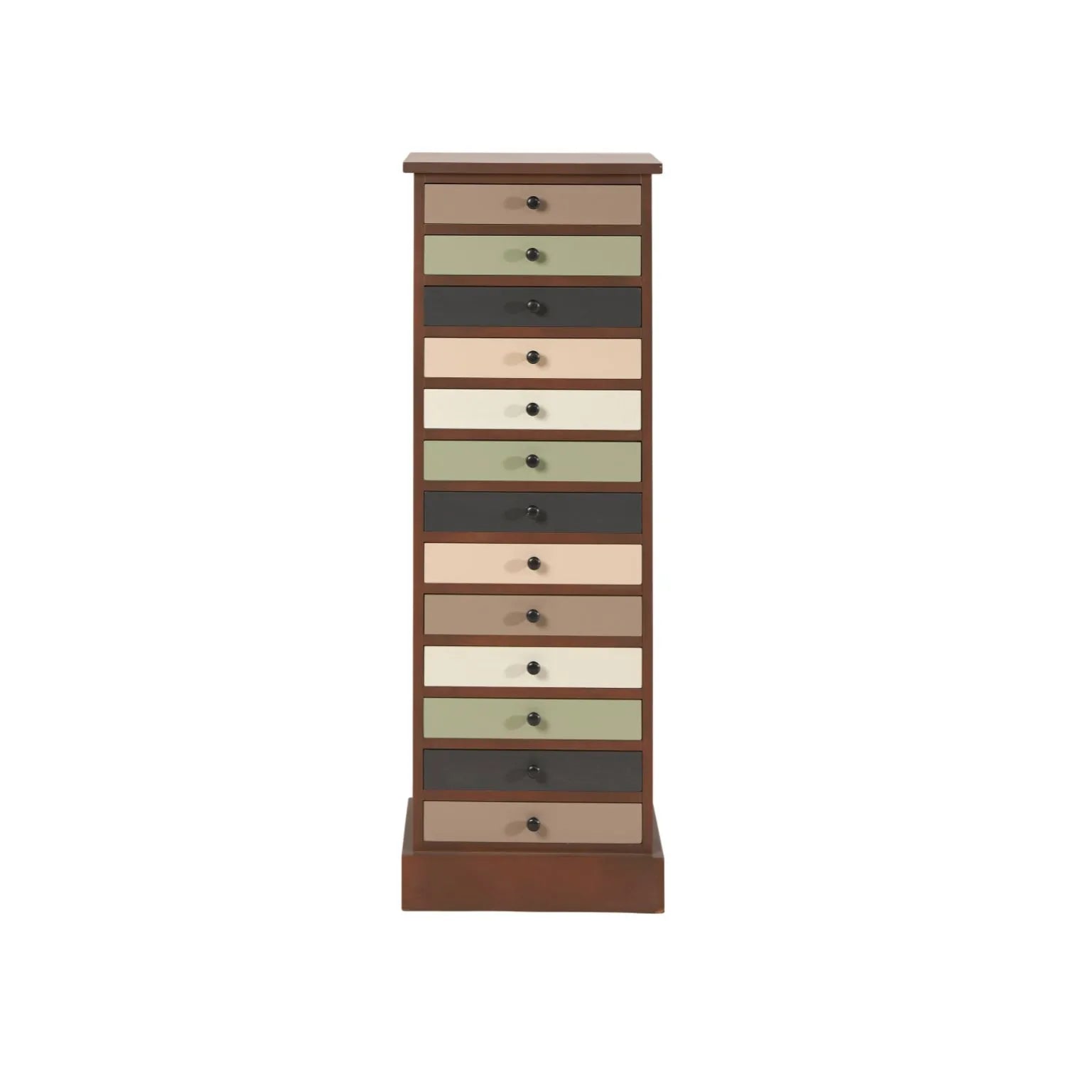 Sage Green & Neutral Pine Wood 13 Drawer Tallboy Chest with Black Knob Handles – Front View | Click Style