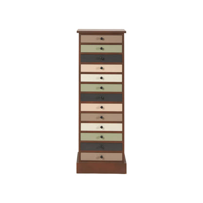 Sage Green & Neutral Pine Wood 13 Drawer Tallboy Chest with Black Knob Handles – Front View | Click Style