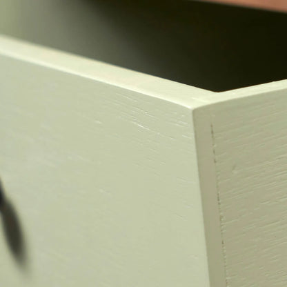 Sage Green & Neutral Pine Wood 3 Drawer Desk with Black Knob Handle – Drawer Corner Detail Close-Up | Click Style