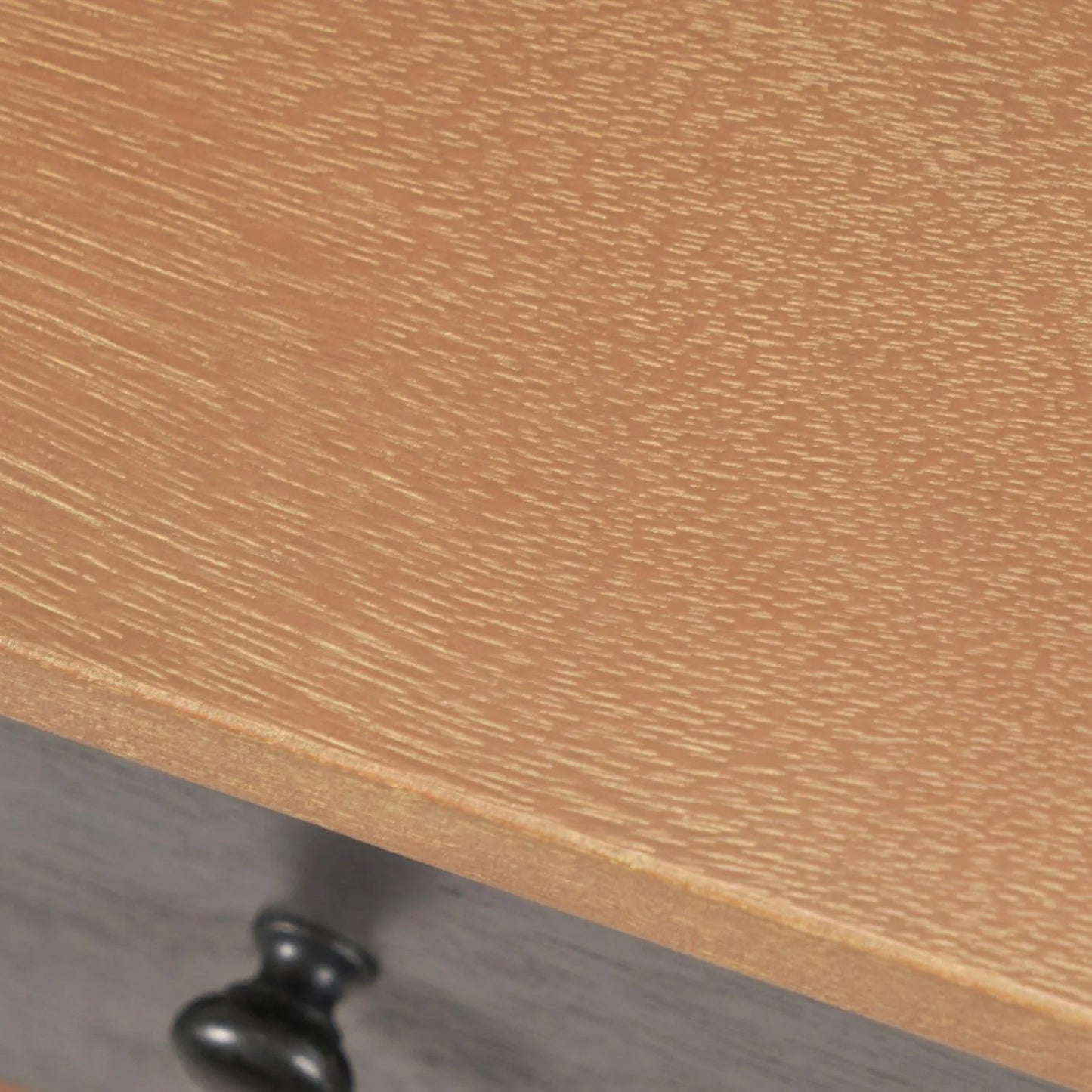 Sage Green & Neutral Pine Wood 3 Drawer Desk with Black Knob Handle – Top & Drawer Detail Close-Up | Click Style