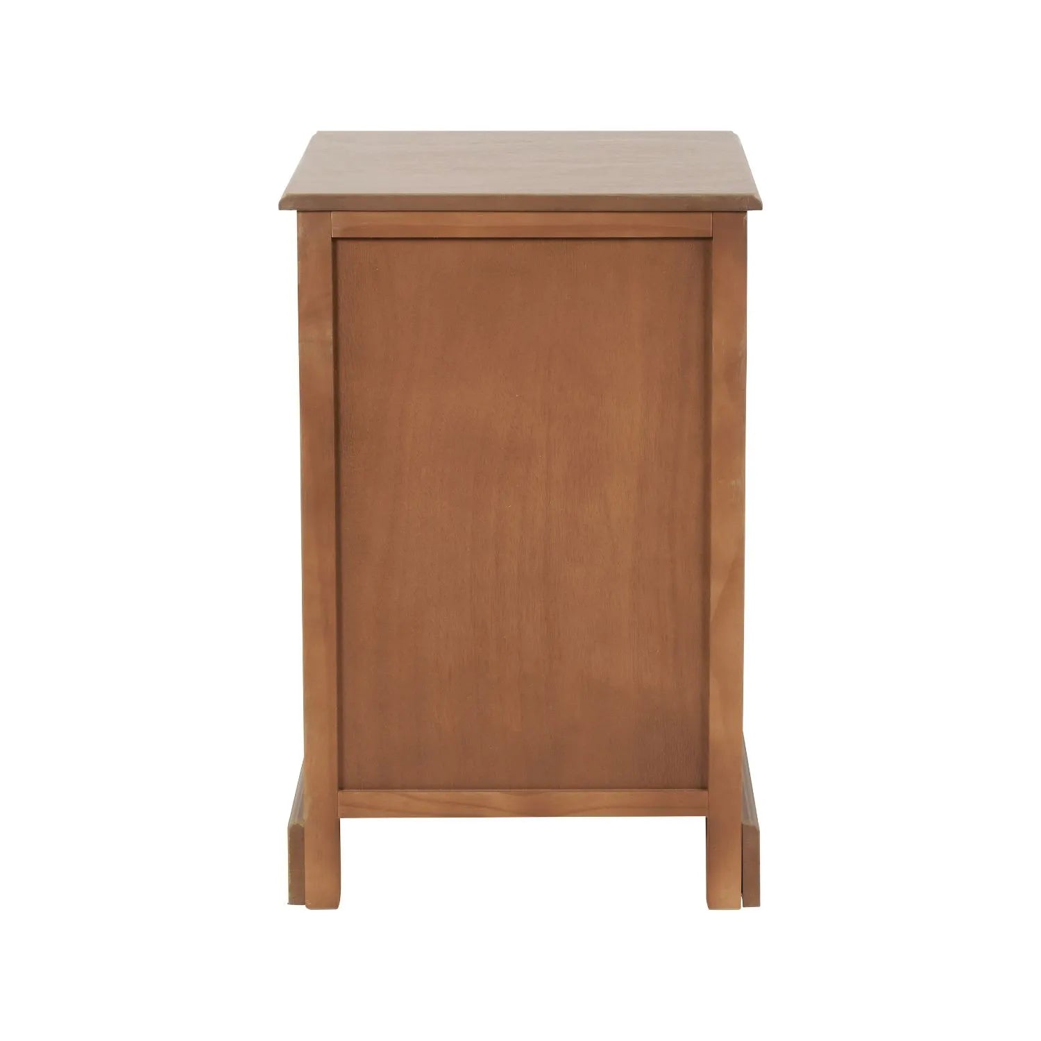 Sage green and neutral pine wood 3 drawer side table and bedside table with black ring handles back view | Click Style