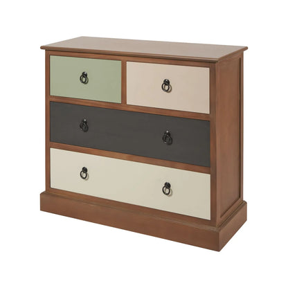 Sage Green & Neutral Pine Wood 4 Drawer Chest with Black Ring Handles – Front & Side View Angled Left | Click Style