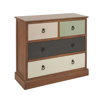 Sage Green & Neutral Pine Wood 4 Drawer Chest with Black Ring Handles – Front & Side View Angled Right | Click Style
