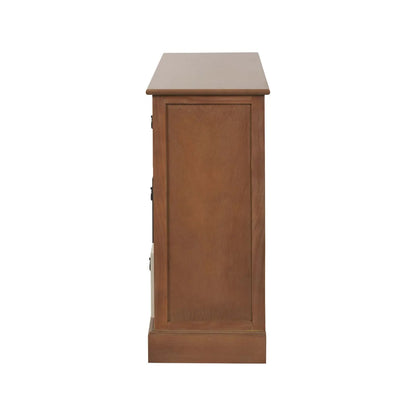 Sage Green & Neutral Pine Wood 4 Drawer Chest with Black Ring Handles – Left Side View | Click Style