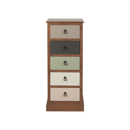 Sage Green & Neutral Pine Wood 5 Drawer Tallboy Chest of Drawers with Black Ring Handles – Front View | Click Style