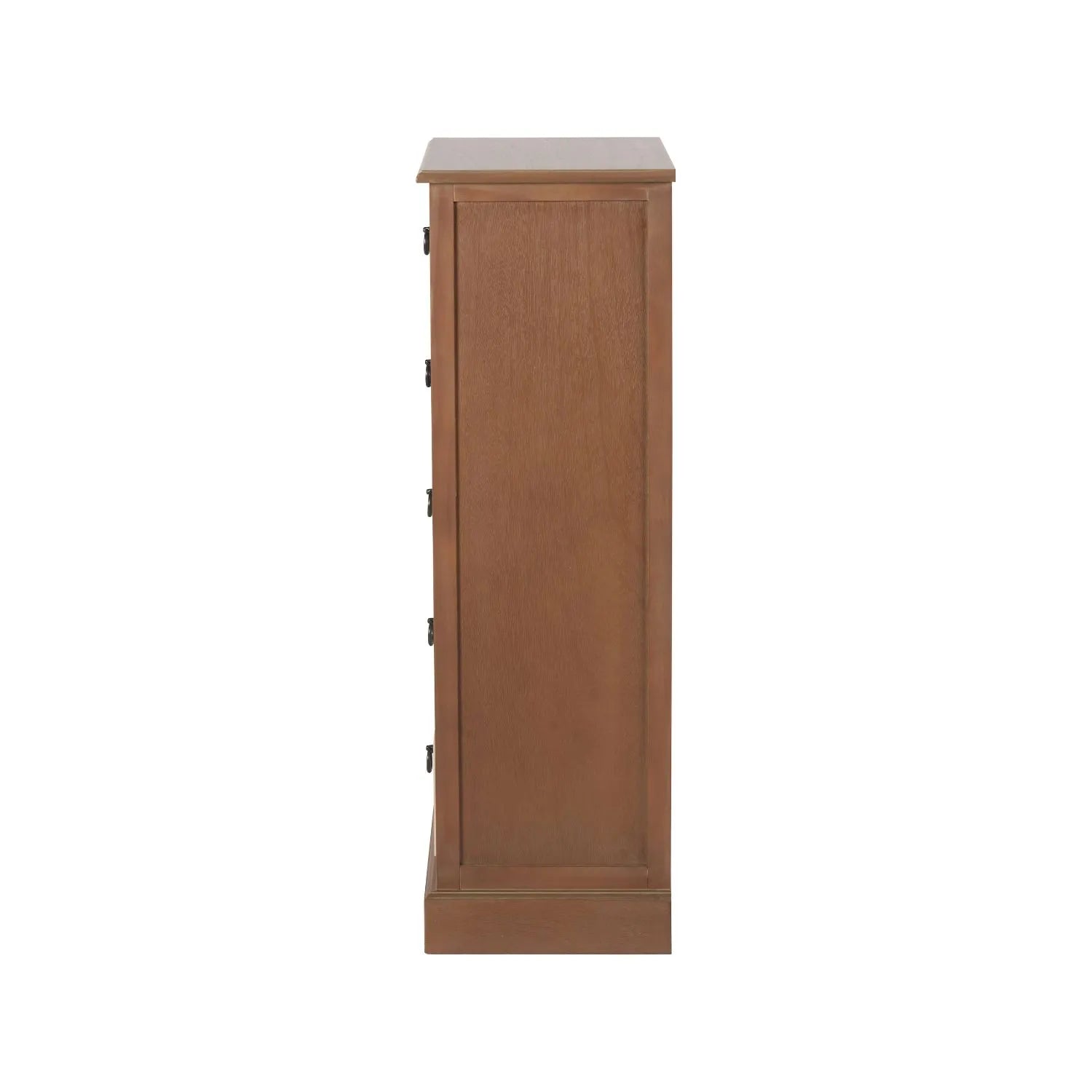 Sage Green & Neutral Pine Wood 5 Drawer Tallboy Chest of Drawers with Black Ring Handles – Side View Facing Left | Click Style
