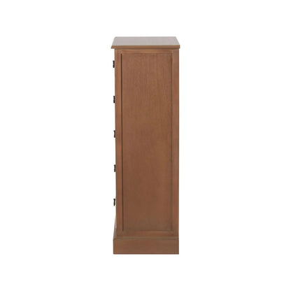 Sage Green & Neutral Pine Wood 5 Drawer Tallboy Chest of Drawers with Black Ring Handles – Side View Facing Left | Click Style