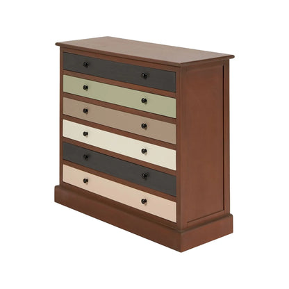 Sage Green & Neutral Pine Wood 6 Drawer Chest with Black Knob Handles – Angled Front & Side View | Click Style