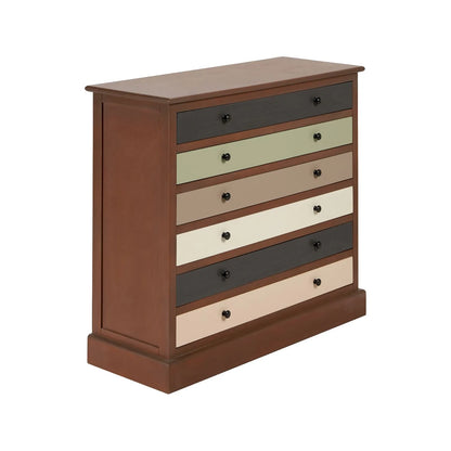 Sage Green & Neutral Pine Wood 6 Drawer Chest with Black Knob Handles – Angled Front & Side View | Click Style