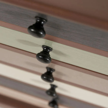 Sage Green & Neutral Pine Wood 6 Drawer Chest with Black Knob Handles – Overhead Close Up of Black Handles & Drawer Fronts | Click Style